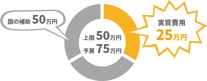 国の補助50万円 実質たったの25万円