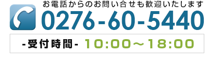 お電話からのお問い合せも歓迎いたします。TEL：0276-60-5440、受付時間：10:00～18:00